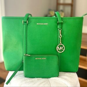 Michael Kors Jet Set Saffiano Leather Sady Carryall Travel Tote In Palm …